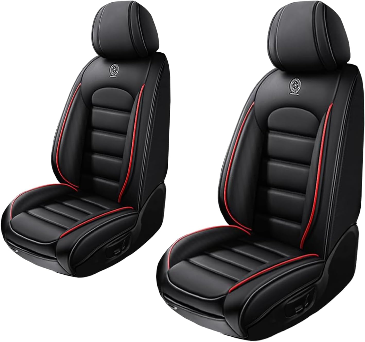 2 Seat Covers for Cadillac Escalade EXT 2007-2013 Leather Car Seat Covers Waterproof Soft Car Seat Protectors Comfort Premium Automotive Seat Covers with Airbag（Standard,Black+Red Bars）