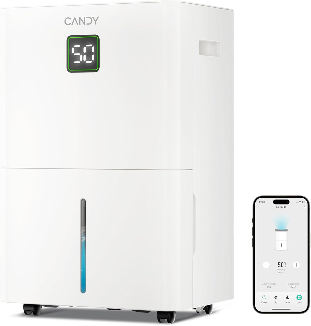 Candy 5500 Sq. Ft Dehumidifier for Basement, Max 100 Pint/Day Large Dehumidifiers for Home with Drain Hose, 1.45 Gallons Water Tank, Intelligent Humidity Reminder with Wifi & Alxea Control