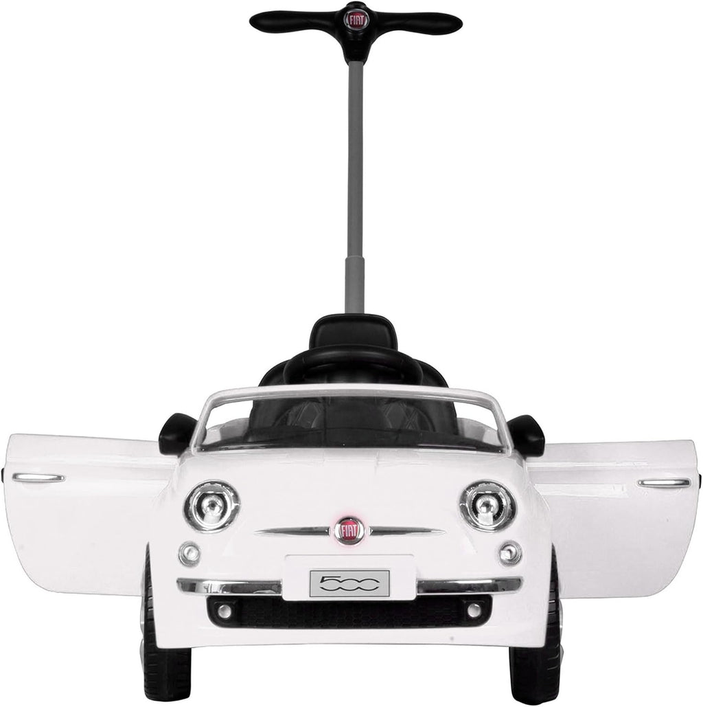 BEST RIDE ON CARS Fiat 500 Push Car for Kids, White, Stroller, Adjustable Handle, Music, Stable Wheels, Safety Belt, Multi-Functional Steering Wheel