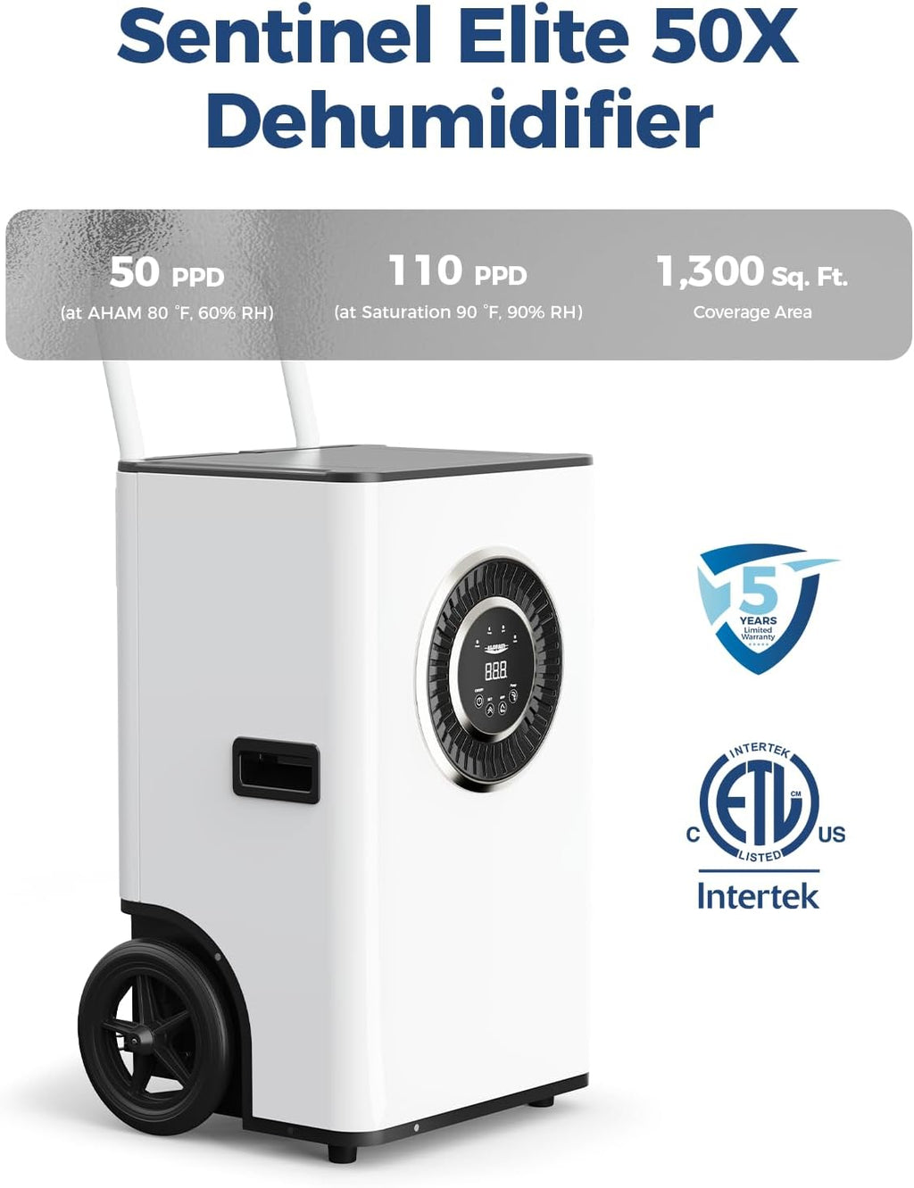 ALORAIR 110 PPD Commercial Dehumidifier with Pump & Drain Hose, LGR Tech Dehumidifiers for Large Room, Basement, Warehouse, Industrial Space, 5 Years Limited Warranty, Sentinel Elite50X