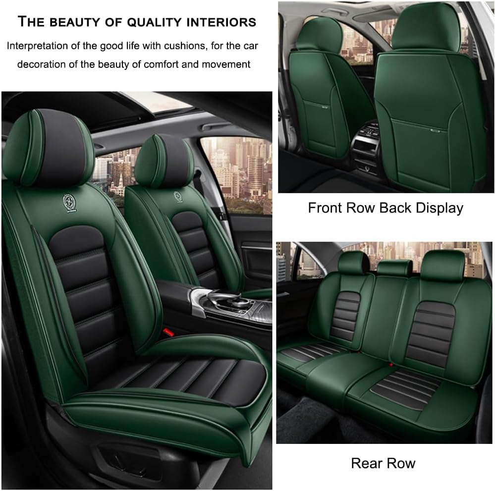 5PCS Leather Pickup Trucks Seat Covers for 2007-2025 2026 Chevy Silverado 2500 HD,Non-Slip Vehicle Car Seat Covers,Airbag Compatible Car Seat Cushion Protectors(Standard,Black+Green)