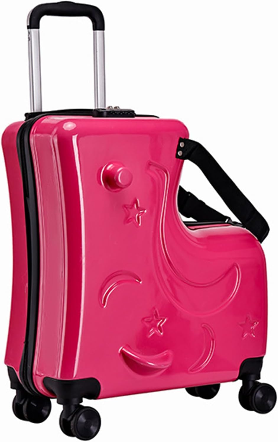 Kids Ride on Luggage - 47x20x57cm Children's Travel Suitcase with 3 Digit Lock, Carry on Trolley Case with Seat Belt, Retractable Handle, Quiet Wheels | Ride Suitcase for Airports, Travel Gear