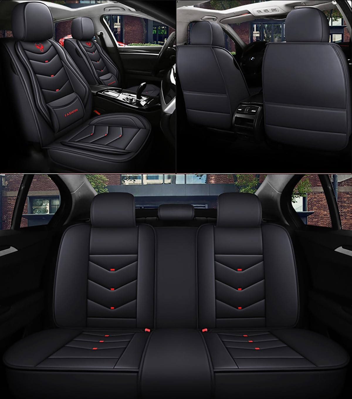 Car Seat Covers Full Set for Nissan Pathfinder 2015-2025 Leather Seat Covers, Waterproof Non-Slip Breathable and Wear Seat Cover, Car Seat Protector Adapted Airbags（Standard, Black）