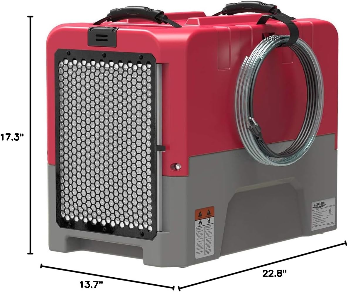 ALORAIR LGR Commercial Dehumidifier with Pump Drain Hose, 180 Pint Large Capacity Crawl Space Dehumidifier for Water Damage Restoration, Basements Warehouse & Job Sites, 5 Years Limited Warranty, Red