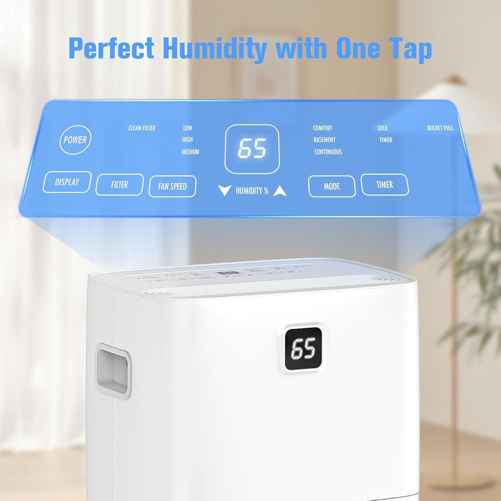80 Pint Dehumidifier - Up to 5,000 Sq Ft, for Basement, Bedroom, Bathroom, Living Room, Home, Garage | 3 Fan Speeds, Smart Humidity Control, Auto Drain, Easy Move Wheels