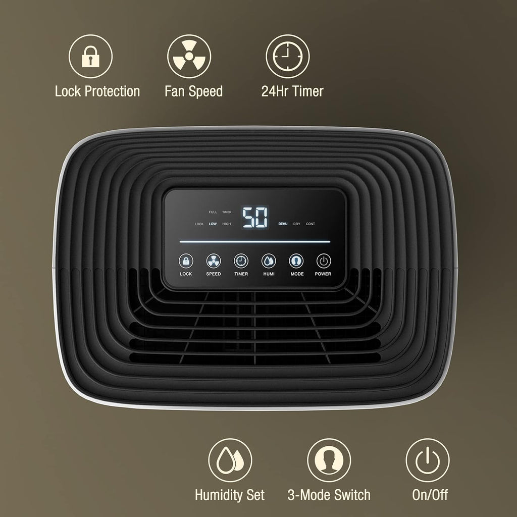 4500 Sq. Ft Dehumidifier with Drain Hose - Ideal for Bedrooms, Basements, Bathrooms, and Laundry Rooms - with Digital Control Panel, 24 Hr Timer, and Front Humidity Display