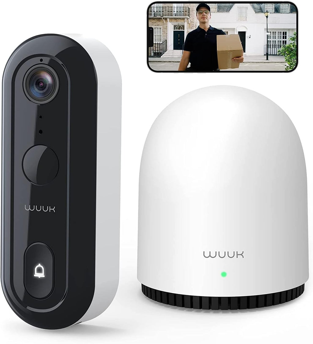 WUUK Doorbell Camera Wireless No Subscription, 3MP Camera Doorbell, Homebase Built-in 32GB Storage, Battery Powered Video Doorbell, Triple Motion Detection, Compatible with Alexa and Google Home