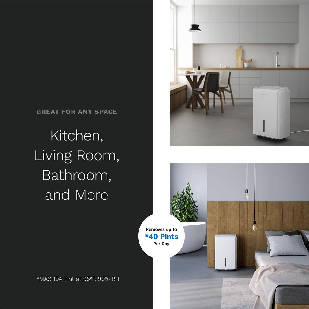 hOmeLabs Dehumidifier 6,000 Sq Ft Rooms (40 Pint MAX 104 Pint at 95°F, 90% RH) with Pump for Home, Office, Basements with Powerful Moisture Removal, Humidity Control, Auto Shut-off, Quiet Operation