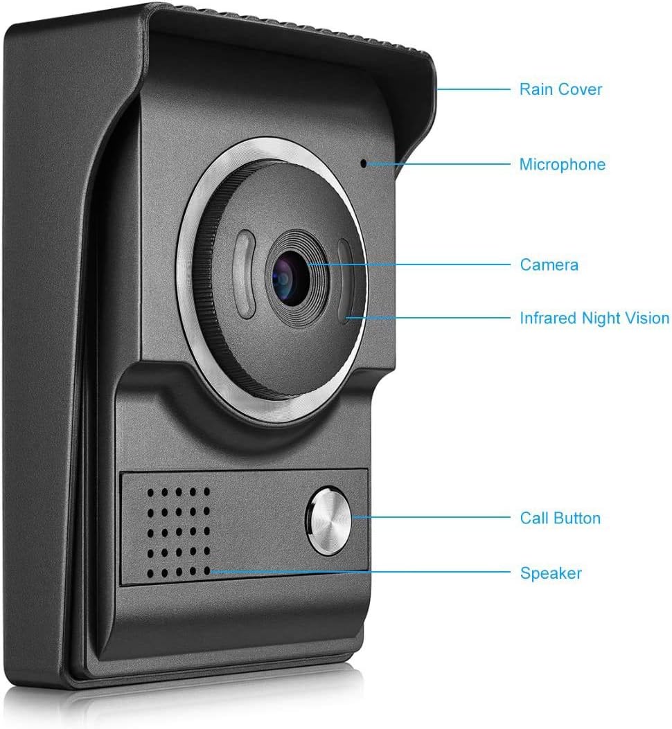 Wired Video Intercom Doorbell System 7 Inches LCD Monitor Video Door Phone Kits Support Monitoring, Unlock, Dual-Way Door Intercom Indoor Outdoor for Villa Home, 1-IR Camera 2-Color Screen