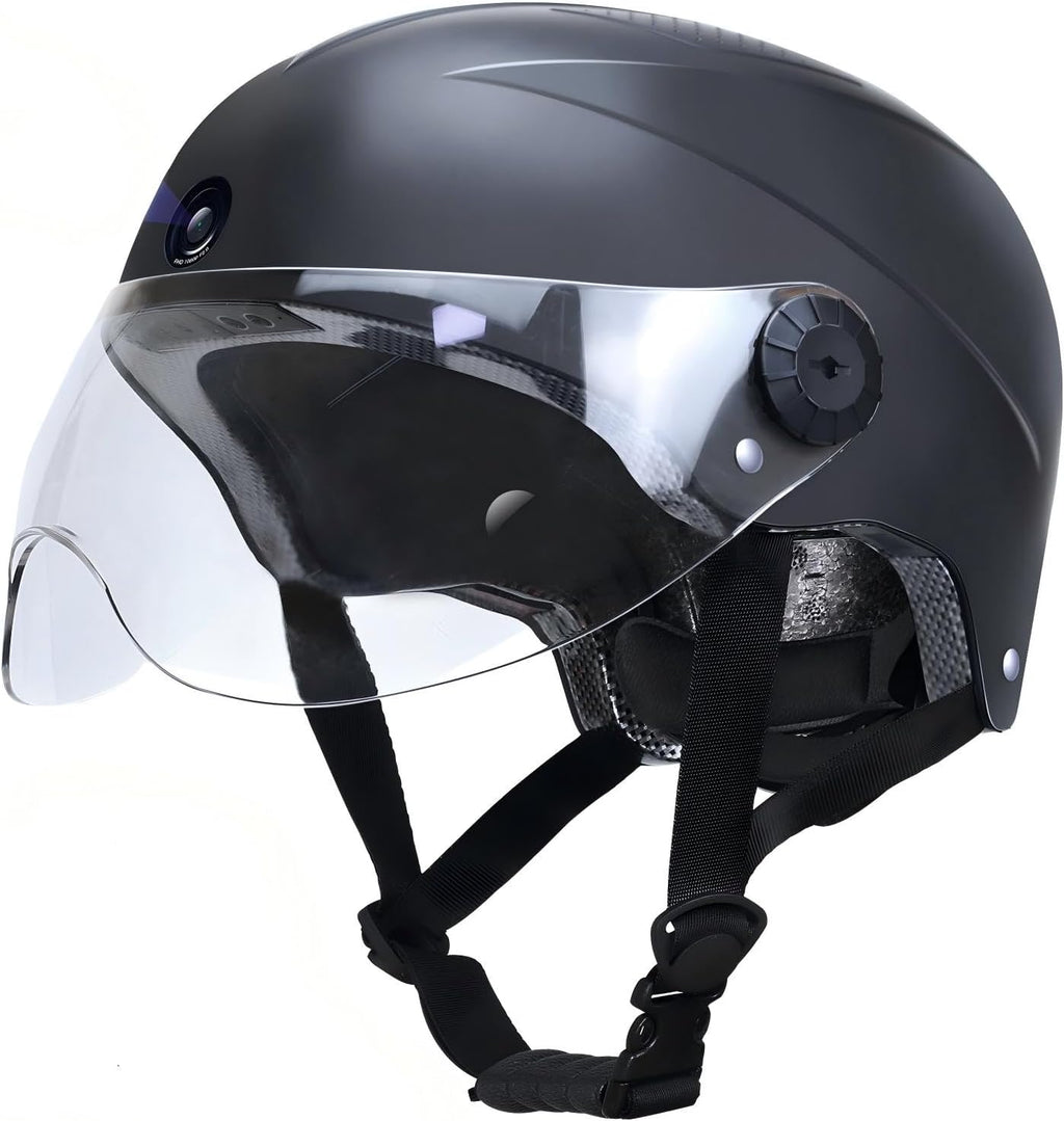 DC Smart Bike Helmet with Cameras Dual HD Front & Rear Video Recorder for Ebike & Electric Scooter, Bluetooth App Control Action Cam Helmet, CPSC Certified (Black)