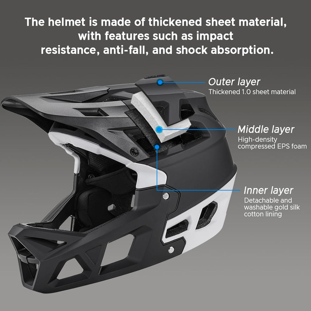 Lixada Adult Bike Helmet, Full Face Mountain Bike Helmet Lightweight Bicycle Helmet with Pads & Visor, Comfort Cycling Helmet Racing Downhill MTB Helmet for Men Women