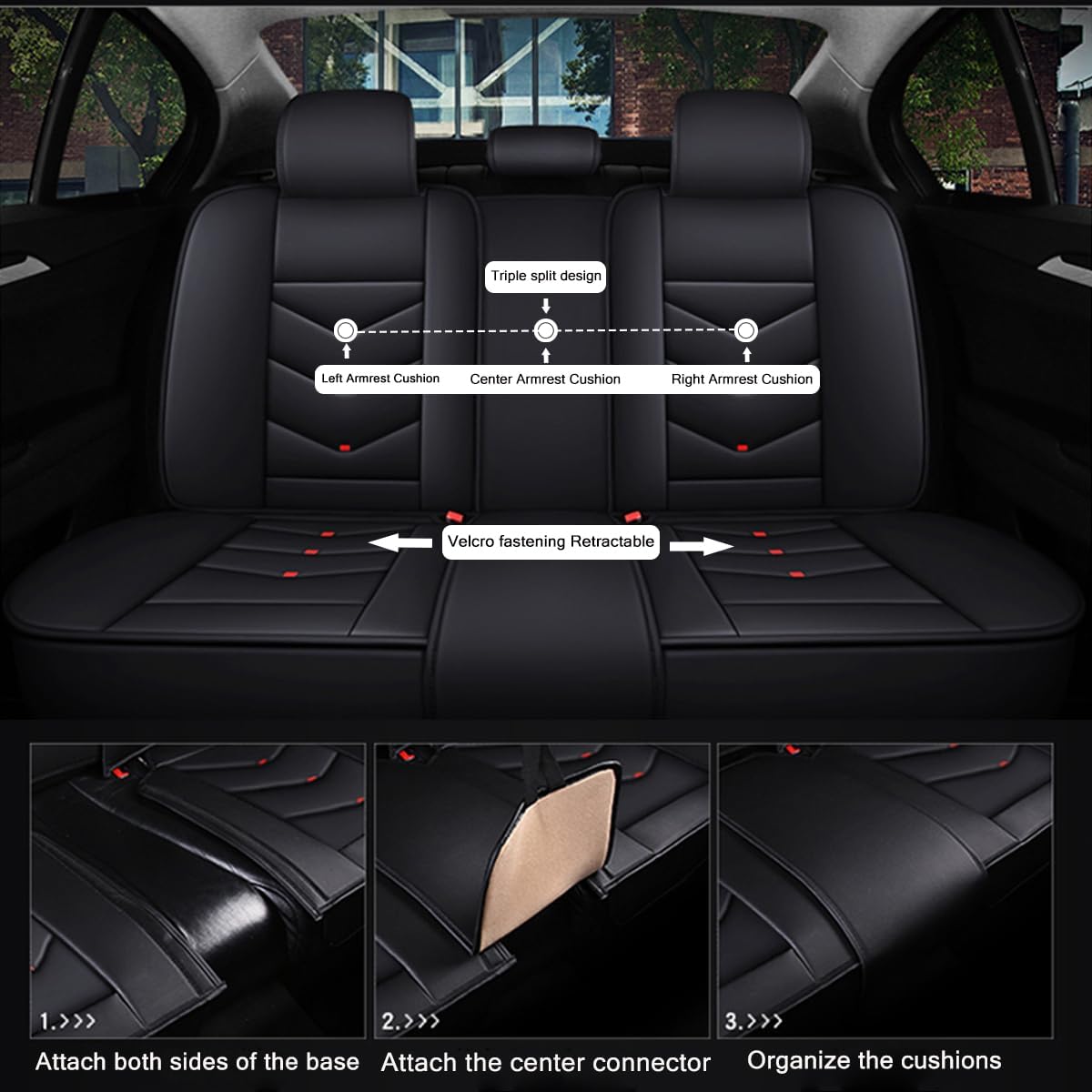 Car Seat Covers Full Set for Nissan Pathfinder 2015-2025 Leather Seat Covers, Waterproof Non-Slip Breathable and Wear Seat Cover, Car Seat Protector Adapted Airbags（Standard, Black+Blue）