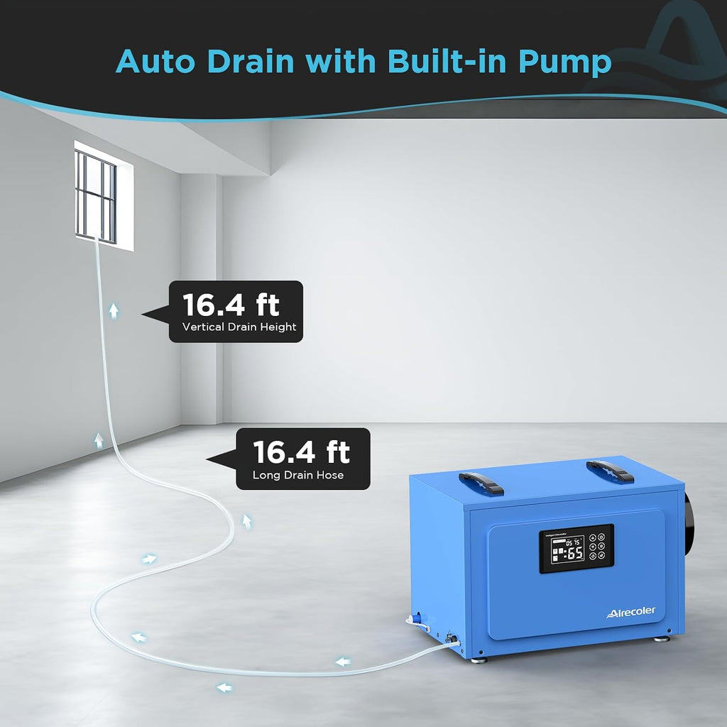 125 Pints Commercial Dehumidifier with Pump for Crawl Spaces & Basements with Drain Hose, Industrial Grade Water Damage Restoration for up to 6,000 sq ft, Auto Defrost, Memory Starting