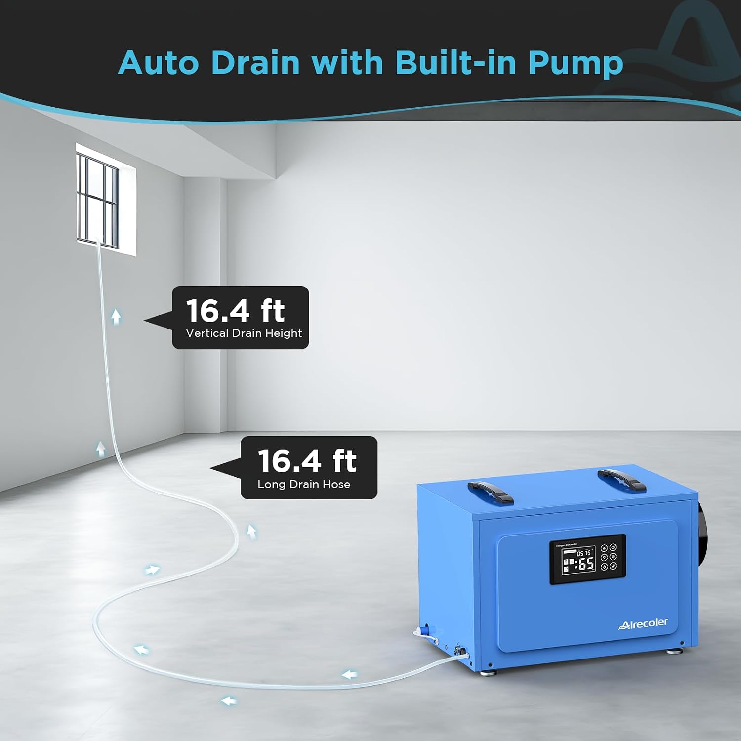 125 Pints Commercial Dehumidifier with Pump for Crawl Spaces & Basements with Drain Hose, Industrial Grade Water Damage Restoration for up to 6,000 sq ft, Auto Defrost, Memory Starting