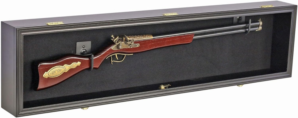 DisplayGifts 44' Long Rifle Gun Shotgun, Saber, Sword or Golf Club Display Case Cabinet Rack Putter Shadow Box w/98% UV Protection Lockable Door (Black Finish)