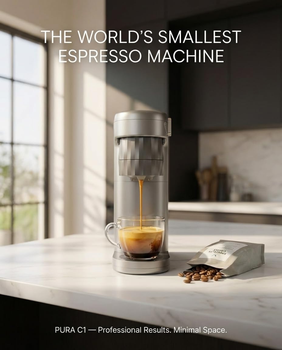 C1 Compact Mini Espresso Machine with Ground Coffee, Rechargeable Portable Espresso Maker, Electric Small Espresso Machine for Travel RV Car Camping Hiking Office Home Use Coffee Maker with Rich Crema