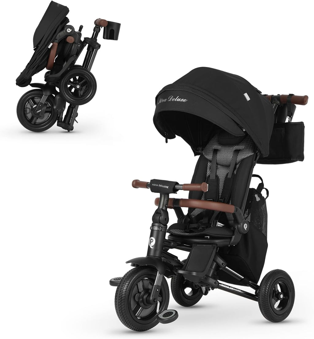 QPlay Baby Bike Stroller for Age 10 Months to 6 Years Old,8 in 1 Folding Toddler Bike Stroller with Removable Canopy & Guardrail Rotatable Seat -Tricycle for Toddlers Age 3-5 Boys & Girls Gift Trike