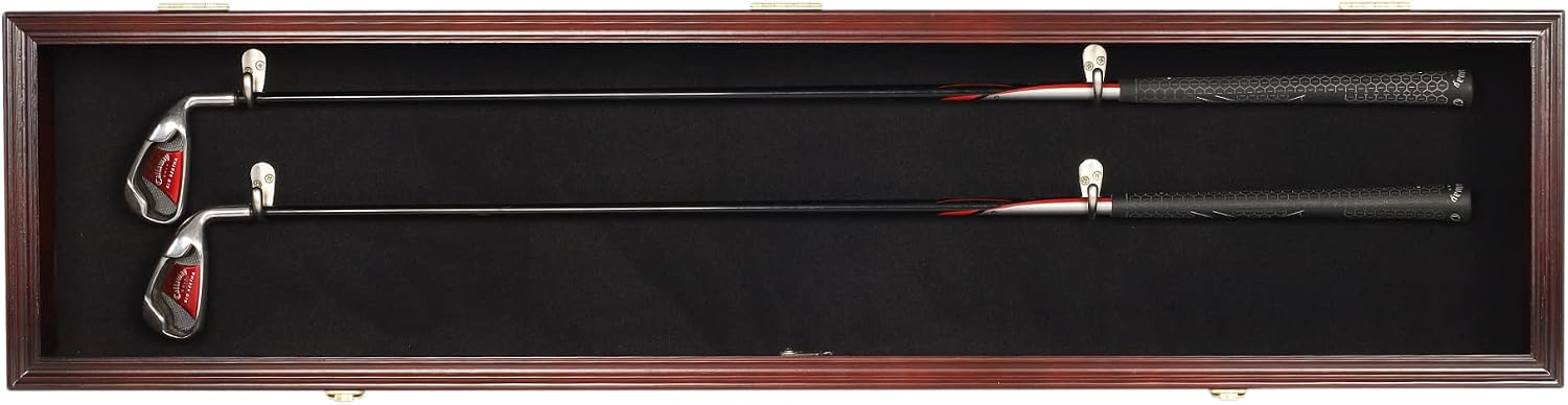 ONE 44' Long Rifle Gun Shotgun, Saber, Sword or Golf Club Display Case Cabinet Rack Putter Shadow Box w/98% UV Protection Lockable Door Mahogany Finish
