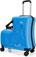 Children's Ride on Carry Suitcase - 20in Kids Travel Luggage with Password Lock, 20in Quiet Wheels Seat Belts, | Suitcase for Airplane, Childrens Stroller Trunk for todlers