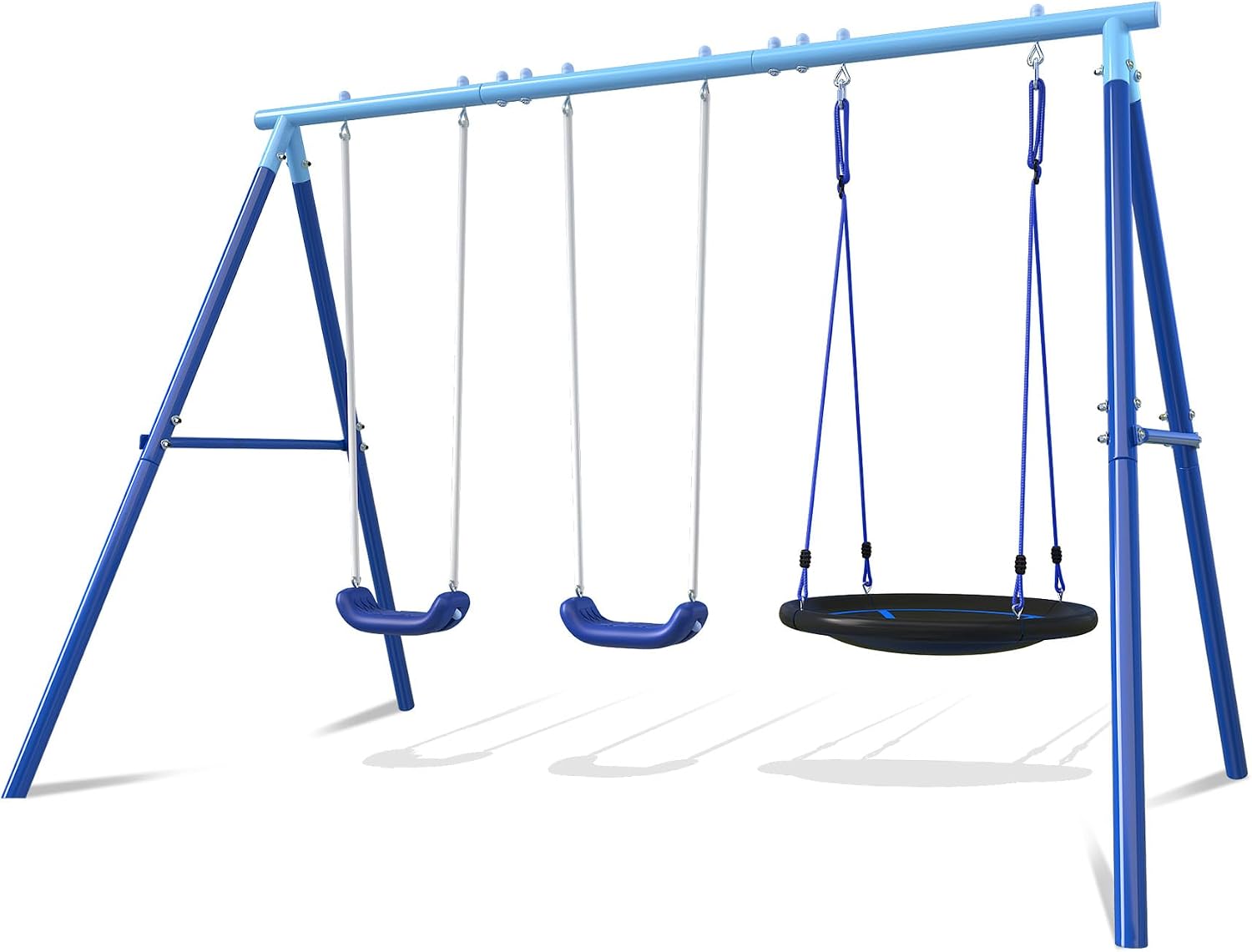 3-in-1 Swing Set for Backyard for Kids 3-8, 550lbs, Heavy Duty Metal A-Frame for Outdoor Playset, Two Blow-Molded Swing Seats and One 32-inch Saucer Swing for Kids Playground