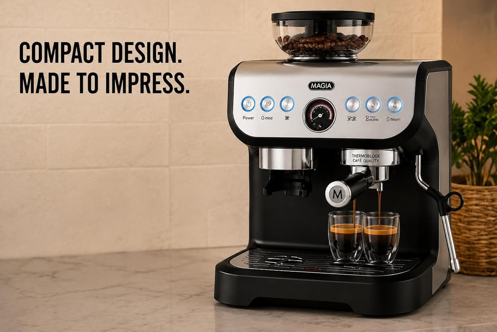Zulay Kitchen Magia Manual Espresso Machine with Built-In Grinder & Steam Wand – 15 Bar Pressure Espresso Maker, 2L Removable Water Tank, Milk Frother, Complete Home Barista Set, Black & Silver