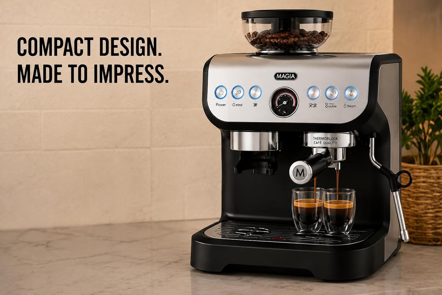 Zulay Kitchen Magia Manual Espresso Machine with Built-In Grinder & Steam Wand – 15 Bar Pressure Espresso Maker, 2L Removable Water Tank, Milk Frother, Complete Home Barista Set, Black & Silver