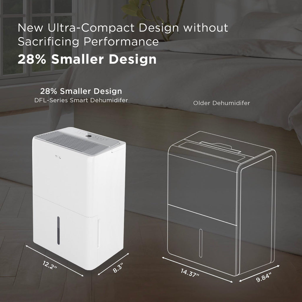 TCL 3000 Sq. Ft. Smart Dehumidifier, Energy Star Most Efficient 2024, Ultra-compact, 32 Pints Per Day, for Whole House, Basement, Bathroom & Bedroom, Compatible with Alexa/Google Assistant, (H32D44W)