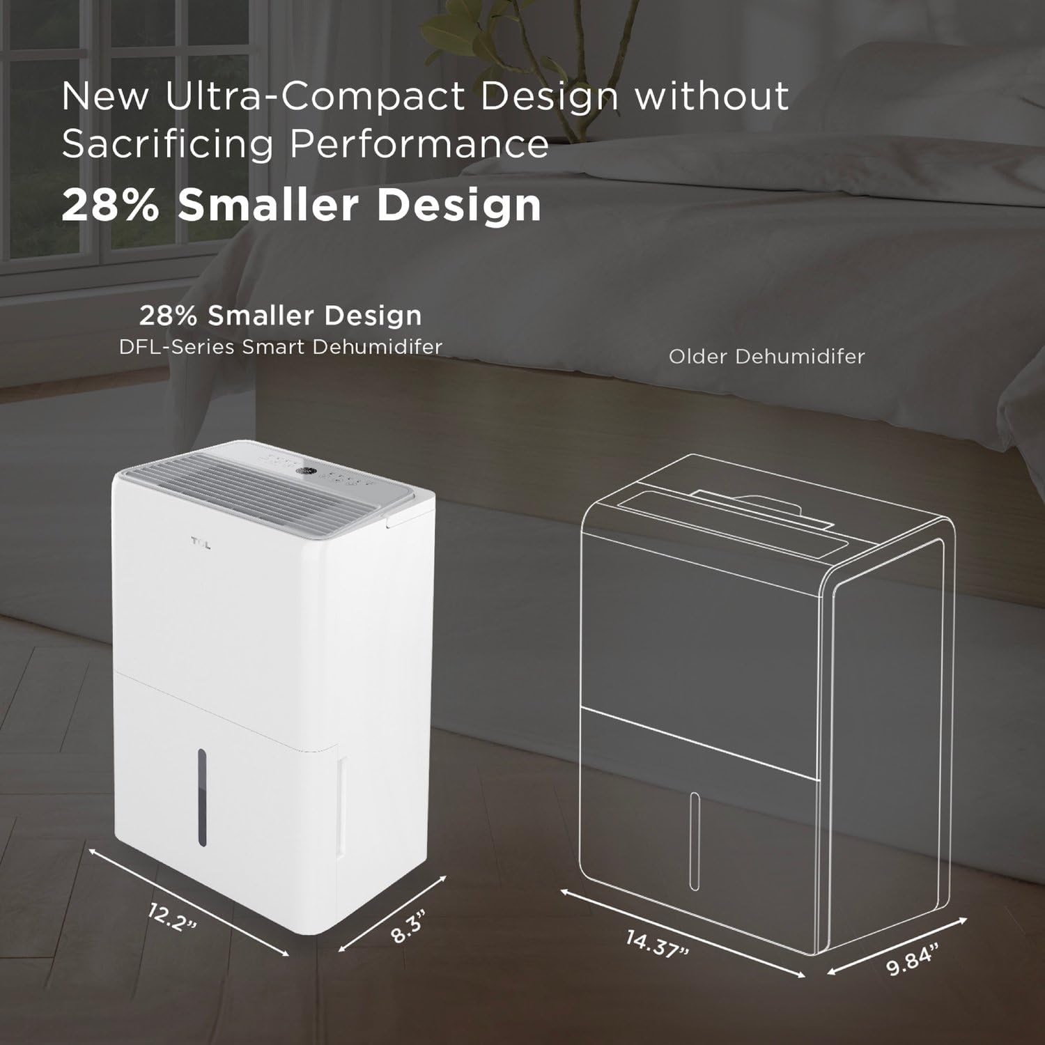 TCL 3000 Sq. Ft. Smart Dehumidifier, Energy Star Most Efficient 2024, Ultra-compact, 32 Pints Per Day, for Whole House, Basement, Bathroom & Bedroom, Compatible with Alexa/Google Assistant, (H32D44W)