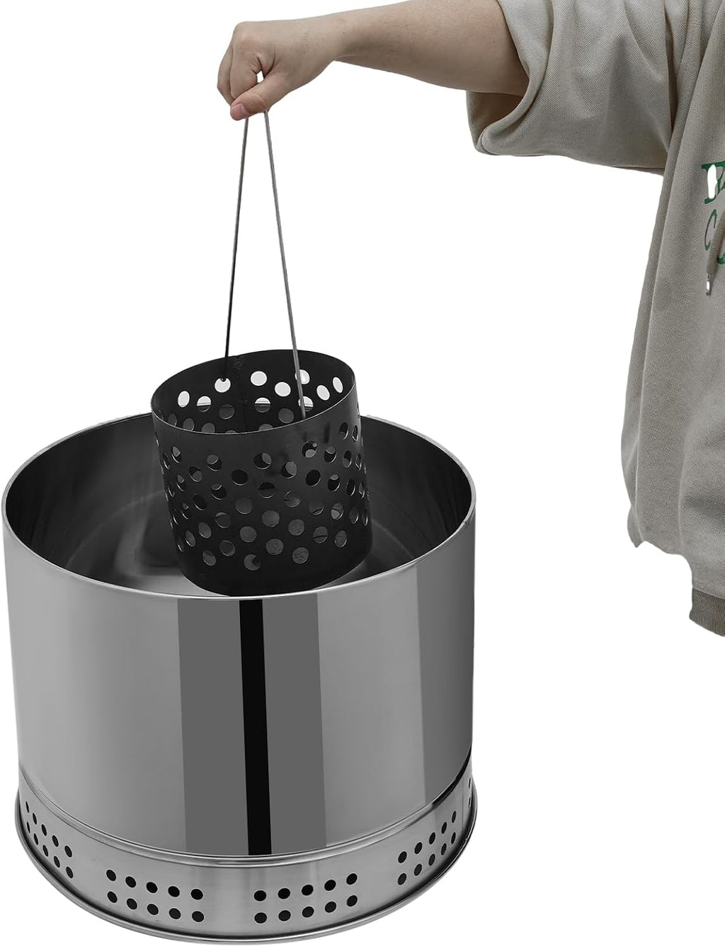 2-in-1 Vertical Smoker Barrel Grill, Portable Charcoal BBQ 360° Smokeless Stainless Steel BBQ Grill Barrel for Outdoor Barbecue, Camping, And Backyard Cooking (Large-50 Skewers)