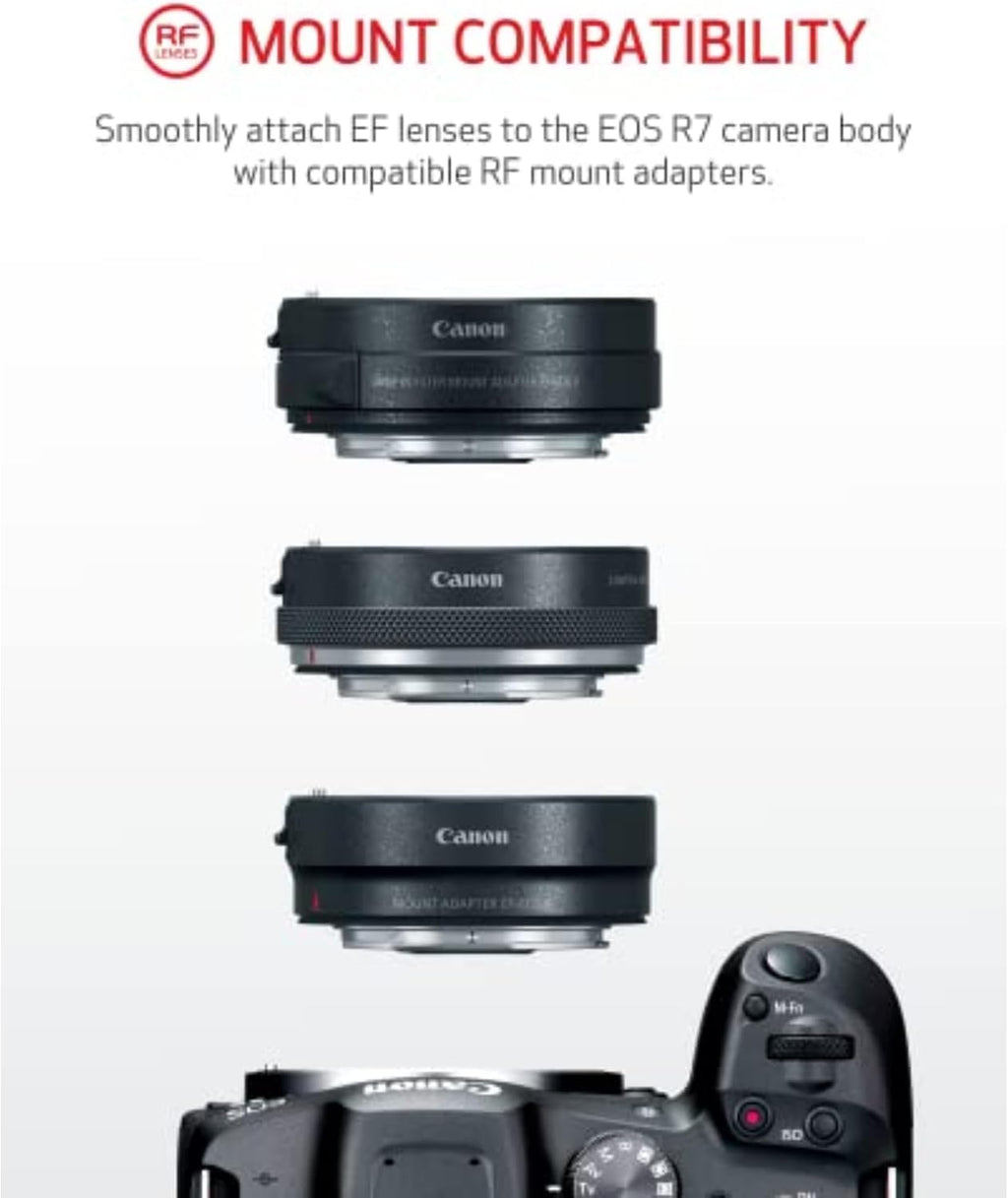 Canon EOS R7 Mirrorless Camera (Body Only), Hybrid Camera, 32.5 Megapixel (APS-C) CMOS Sensor, 4K Video, for Sports, Action, Content Creators, Vlogging Camera, Black