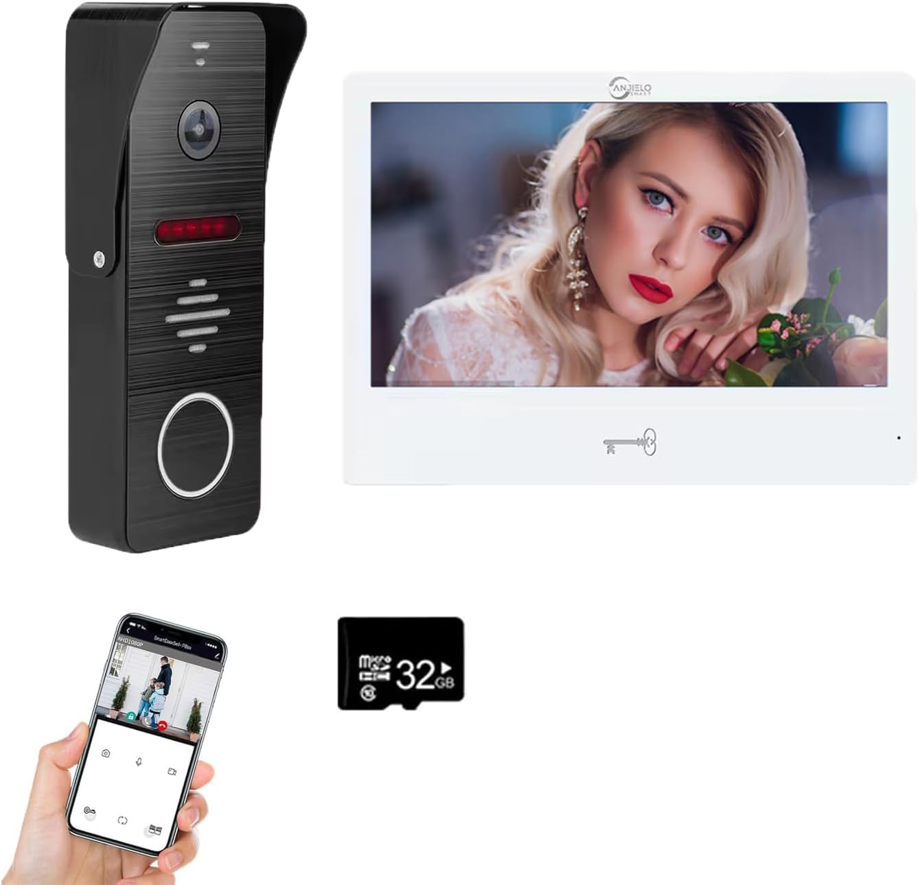 Ring Doorbell Wired,1080P Doorbell Camera(B),Indoor Outdoor Camera,10 Inch Monitor (W) Ring Video Doorbell with Night Vision,Dual-Way Intercom for Villa House Office Apartment (1 Bell +1 Screen)