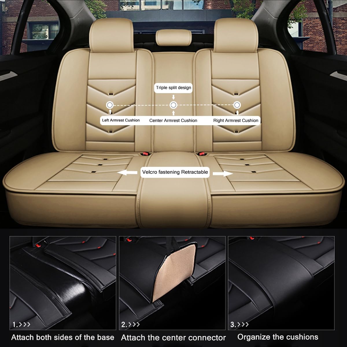 Car Seat Covers Full Set for Nissan Pathfinder 2015-2025 Leather Seat Covers, Waterproof Non-Slip Breathable and Wear Seat Cover, Car Seat Protector Adapted Airbags（Standard, Beige）