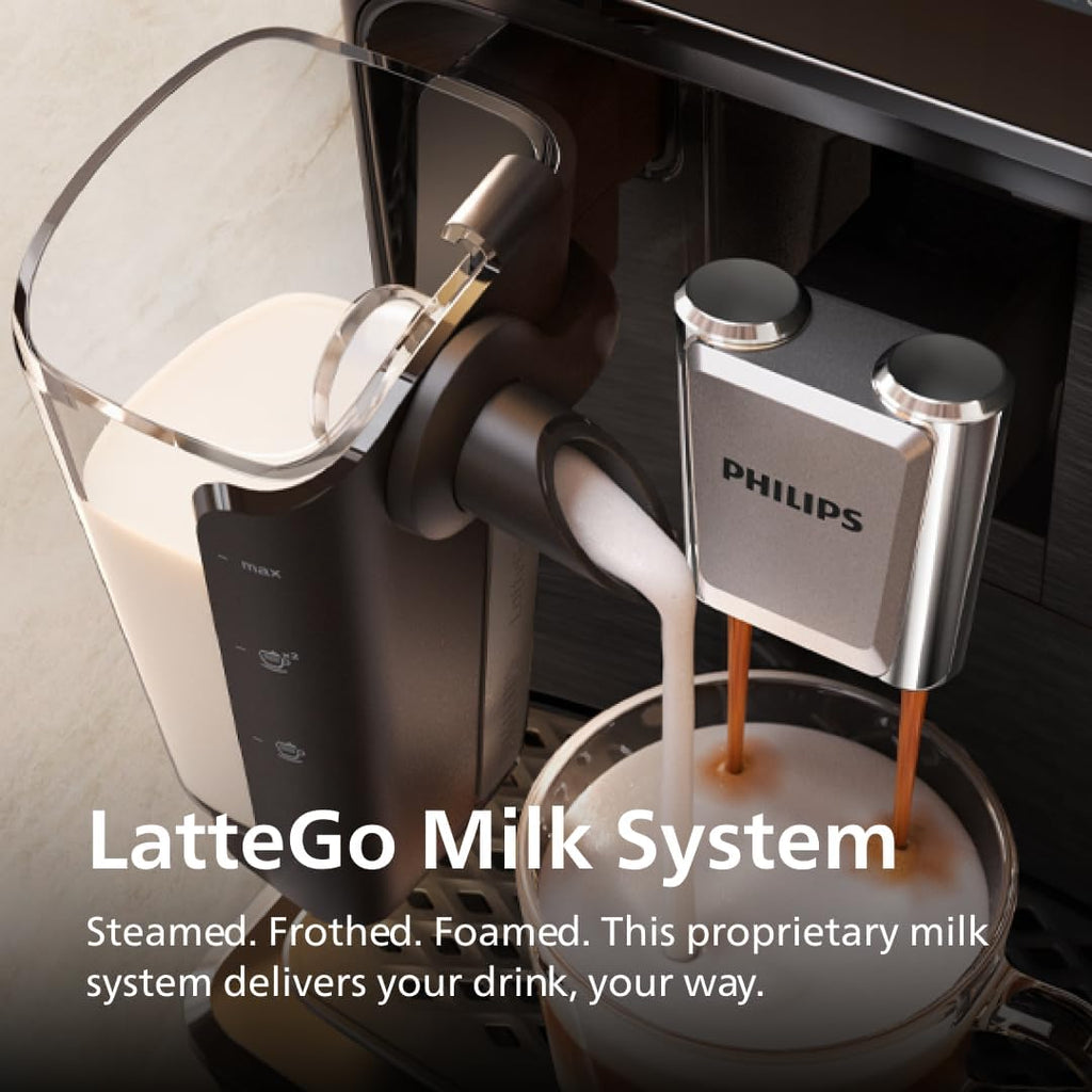 Philips 2300 Series Fully Automatic Espresso Machine with LatteGo milk system and integrated grinder, 4 Coffee Pre-Sets & Hot Water, 40% Quieter SilentBrew, 15-Bar Pressure, Matte Black (EP2330/10)