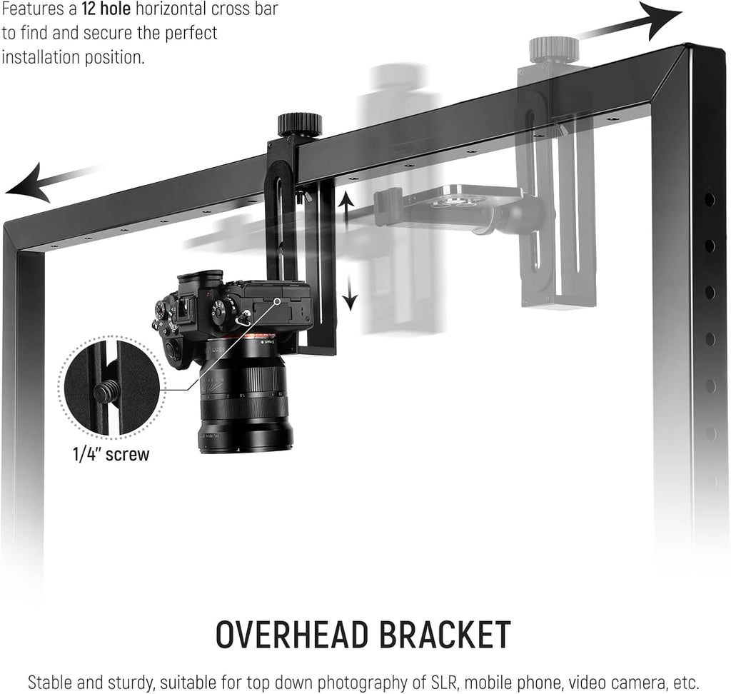 NEEWER Overhead Camera Mount Rig for Top Down Shots, Heavy Duty Steel Tabletop Mount Stand Multi Device Platform for Flat Lay Photography Lighting Cooking Drawing Crafts, For Desks≥3.3'/1m Long, ST100