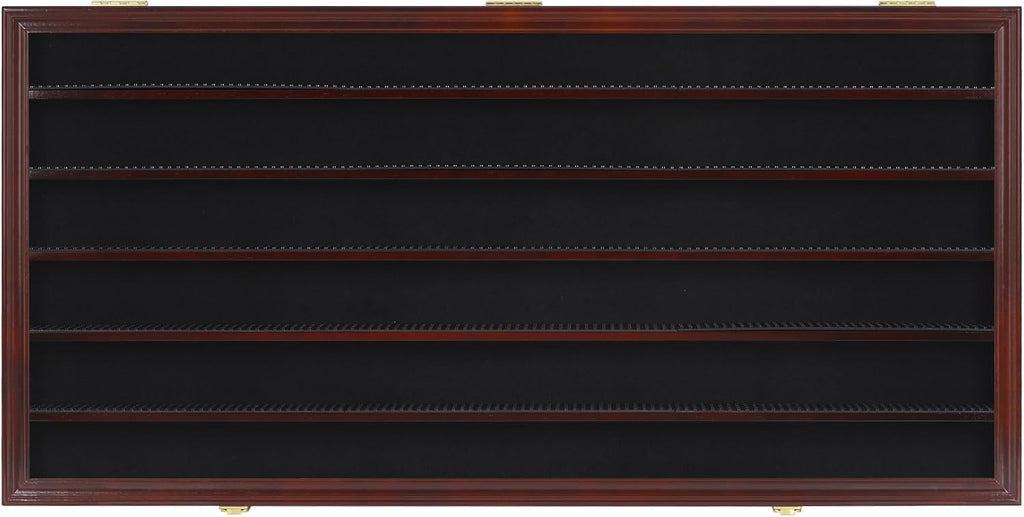 DisplayGifts Block Toy Minifigures Miniatures Display Case Frame Wall Cabinet Stand 200 Toys Dust Protection, Shelves alos Compatible with 1:64 Scale hot Small Toy Wheels - Mahogany Finish