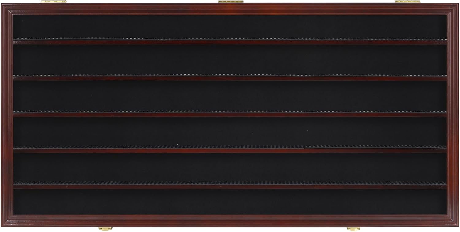 DisplayGifts Block Toy Minifigures Miniatures Display Case Frame Wall Cabinet Stand 200 Toys Dust Protection, Shelves alos Compatible with 1:64 Scale hot Small Toy Wheels - Mahogany Finish