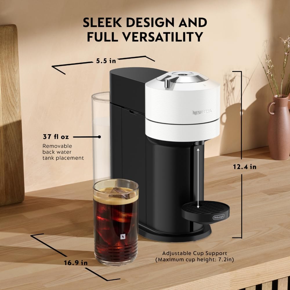 Nespresso Vertuo Next Coffee and Espresso Maker by De'Longhi with Aeroccino Milk Frother, White
