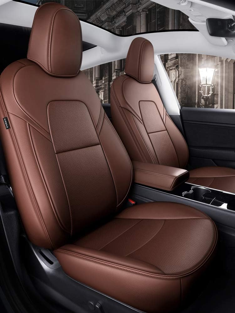 Seat Cover Custom Fit for Tesla Model 3 Model Y Synthetic Leather Car Seat Cushion Protector for 2017 2018 2019 2020 2021 2022 2023 Customized (Lichi Brown Model 3)