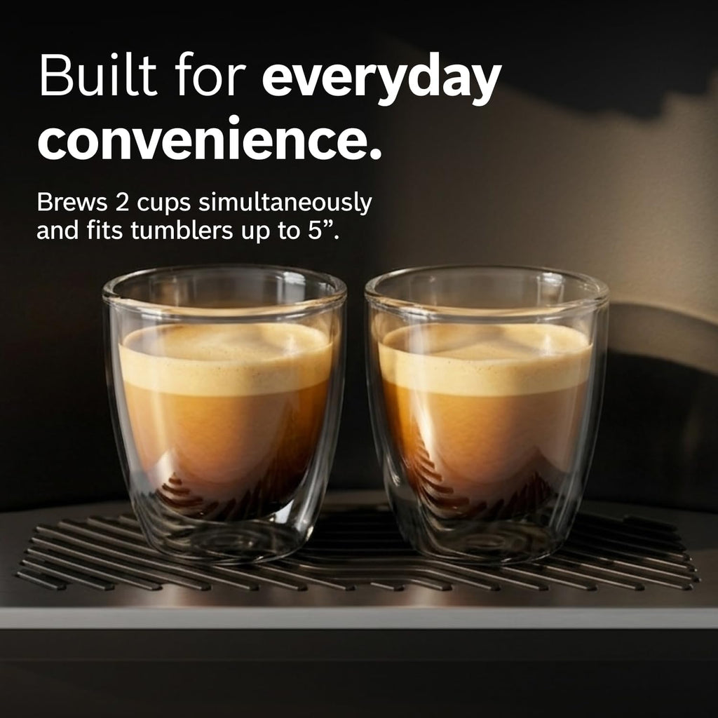Bosch Fully Automatic Coffee and Espresso Machine - 36 Drinks, Double Cup Barista Style Super Coffee Maker - Touchscreen, Large Bean Capacity - Easy Clean, Maintenance - Metallic Silver - TPU60501
