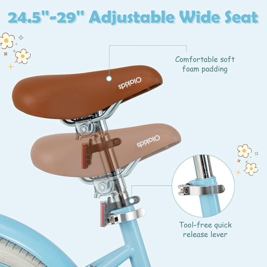 Olakids Kids Bike, 12 14 16 18 20 Inch Toddlers Bike with Training Wheels Rattan Basket Safety Bell Adjustable Seat and Handlebar, Children's Bicycle for Girls Boys
