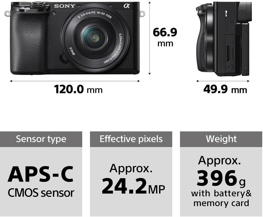 Sony Alpha a6100 Mirrorless Camera with 16-50mm OSS II Lens and 55-210mm Zoom Lenses (ILCE6100XB) + Photography Software + 64GB Memory Card + NP-FW50 Battery + Camera Bag + Charger + More