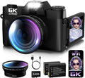 6K Digital Camera for Photography Autofocus, 2026 Upgraded 64MP WiFi Vlogging Camera for YouTube with 3' 180° Flip Screen 16X Zoom, 64GB SD Card & 2 Batteries Compact Travel Camera for Beginners Teens