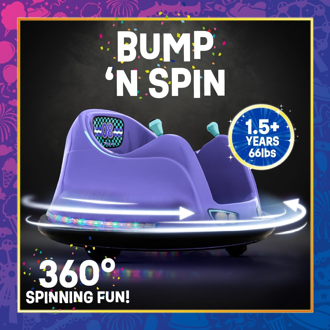 Flybar FunPark 6V Bumper Car for Toddlers, Kids Bumper Car, Electric Toddler Ride On Toys for Kids, Baby Bumper Car, Ages 1.5-4 Years, LED Lights, 360 Degree Spin, Supports up to 66 pounds (No Remote)