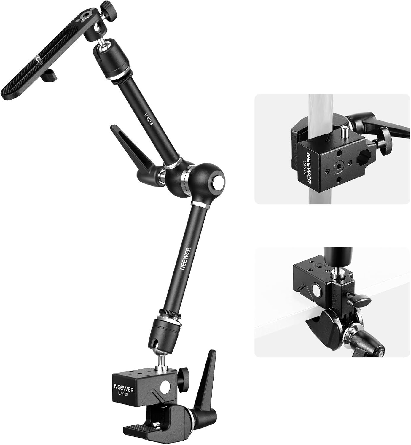 NEEWER 21' Magic Arm Camera Mount with Super Clamp, Overhead Desk Mount with 360° Dual Ball Head, 1/4' 3/8' 5/8' Stud Adapter for PA073 PA074 Phone Cage Rig DSLR Camera Monitor Video Light, UA018