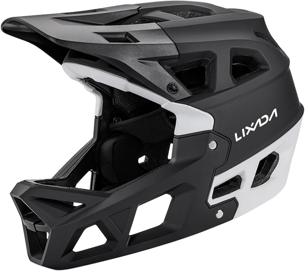 Lixada Adult Bike Helmet, Full Face Mountain Bike Helmet Lightweight Bicycle Helmet with Pads & Visor, Comfort Cycling Helmet Racing Downhill MTB Helmet for Men Women