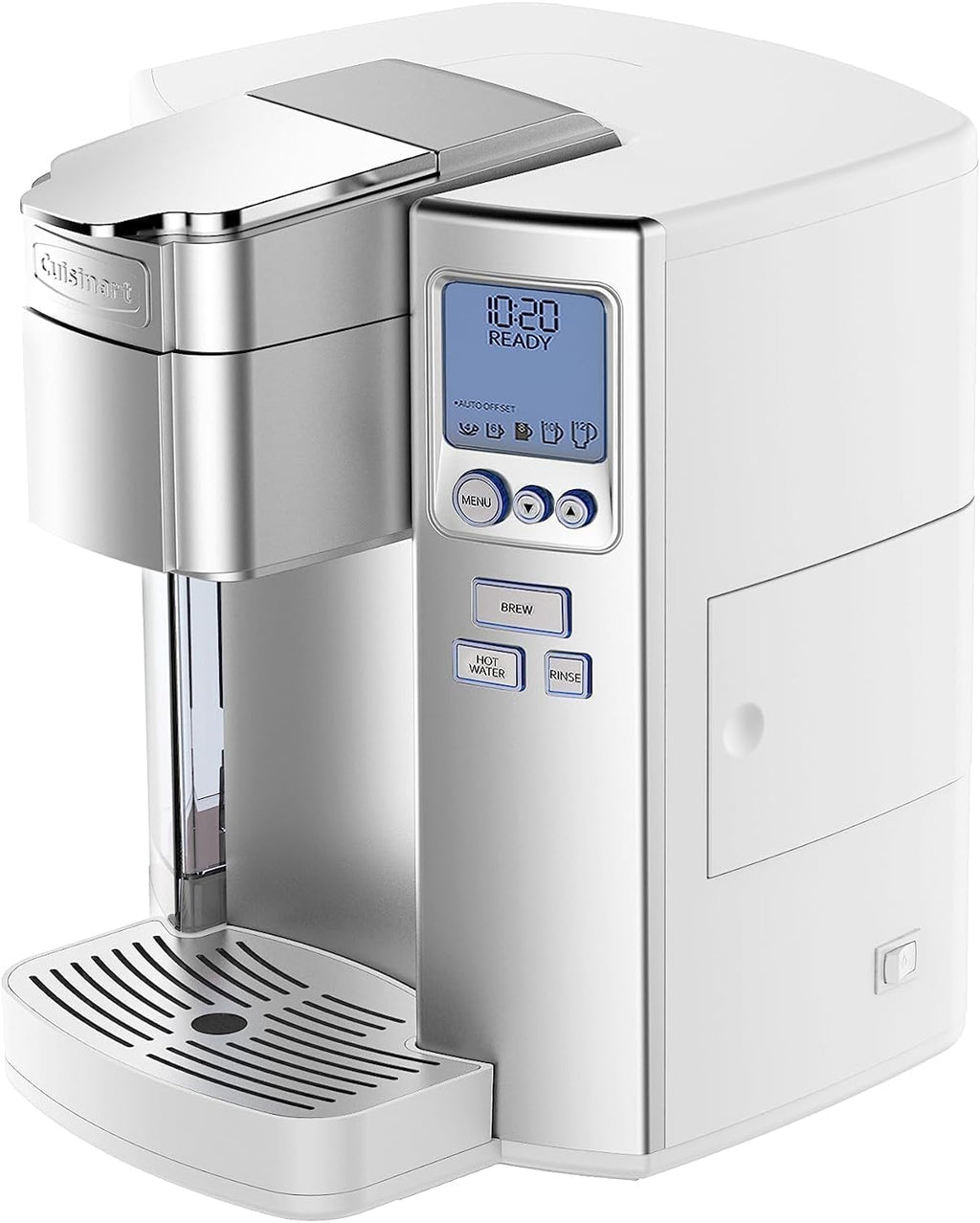 Cuisinart Coffee Maker, Single Serve 72-Ounce Reservoir Coffee Machine, Programmable Brewing & Hot Water Dispenser, Stainless Steel, White