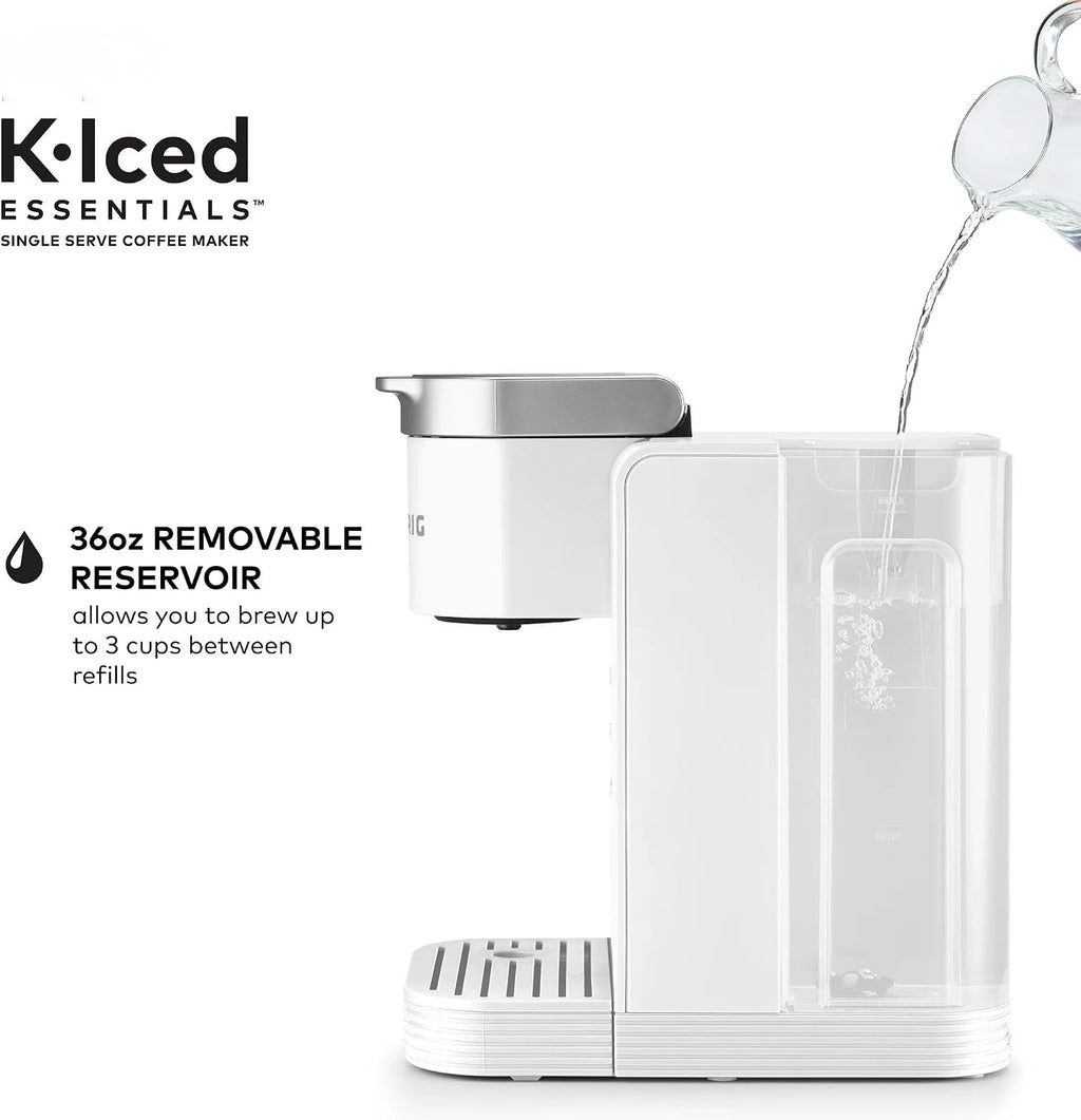 KeurigK K-Iced Essentials Coffee Maker, Iced and Hot Single-Serve KCup Pod Brewer with Removable Reservoir and Auto-Off, Energy Efficient, Includes K Iced Tumbler, Compact, White