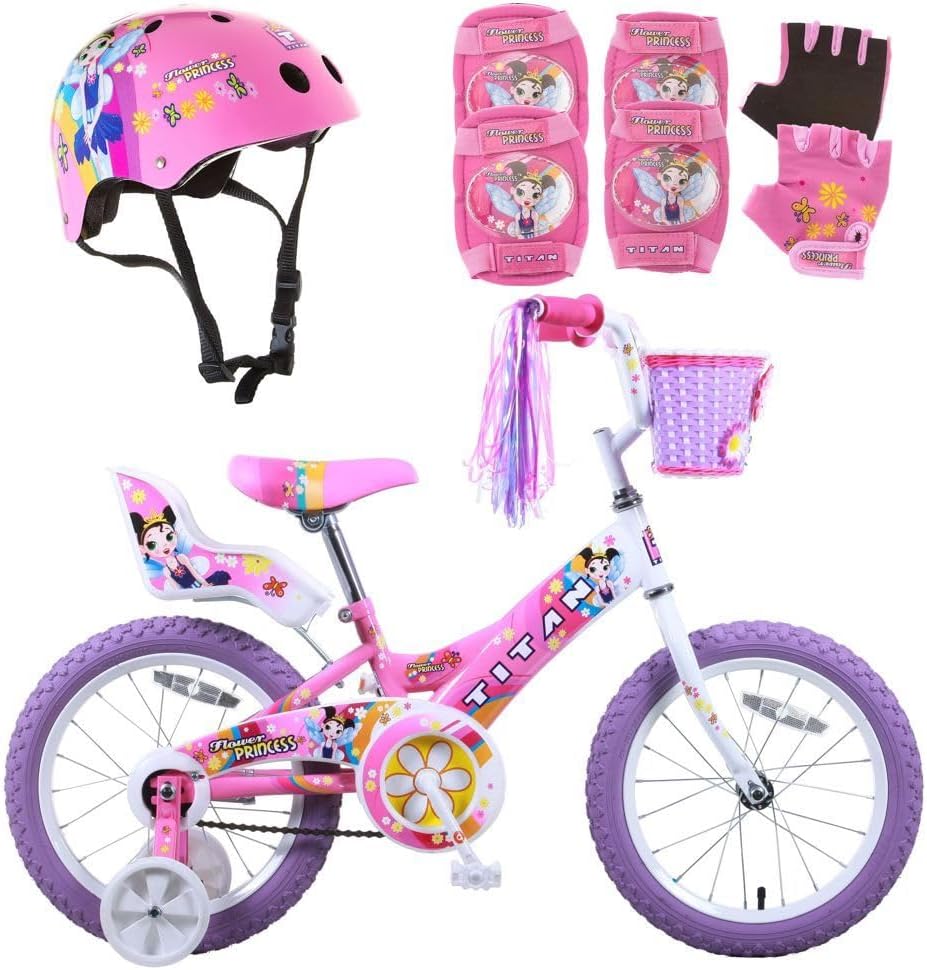 Titan Girls BMX Bike for Kids Ages 4-7, 16-Inch Wheels, 9-Inch Frame, Training Wheels, Toy Seat, Doll Basket, Streamers, First Bike, Princess Bicycle, Gift for Girls | for Kids, Training Wheels, Toy Seat, Doll Basket, Streamers, First Bike