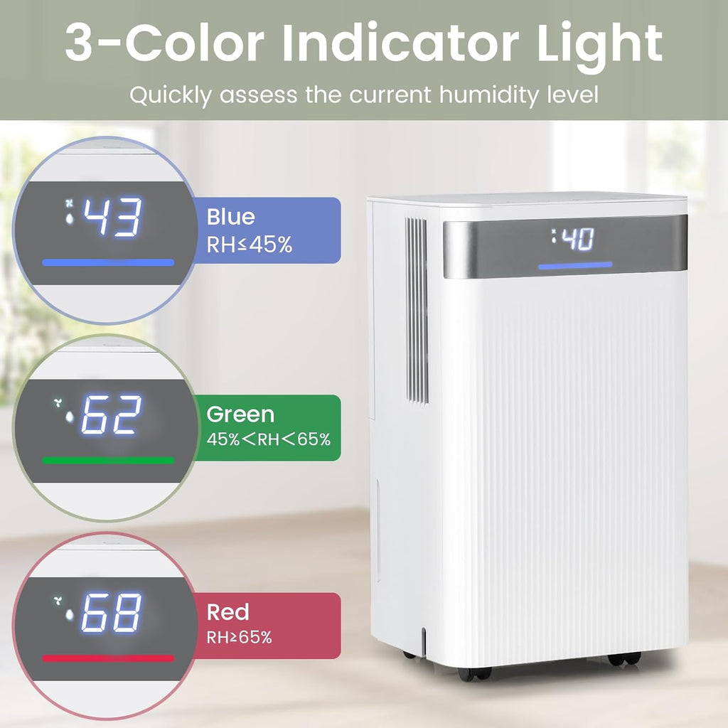 COSTWAY 32 Pints Dehumidifier, 24H Timer, 3-Color Indicator, Drain Hose & Wheels, Low Noise, 2000 Sq.Ft Portable Dehumidifier Home, Bathroom, Bedroom