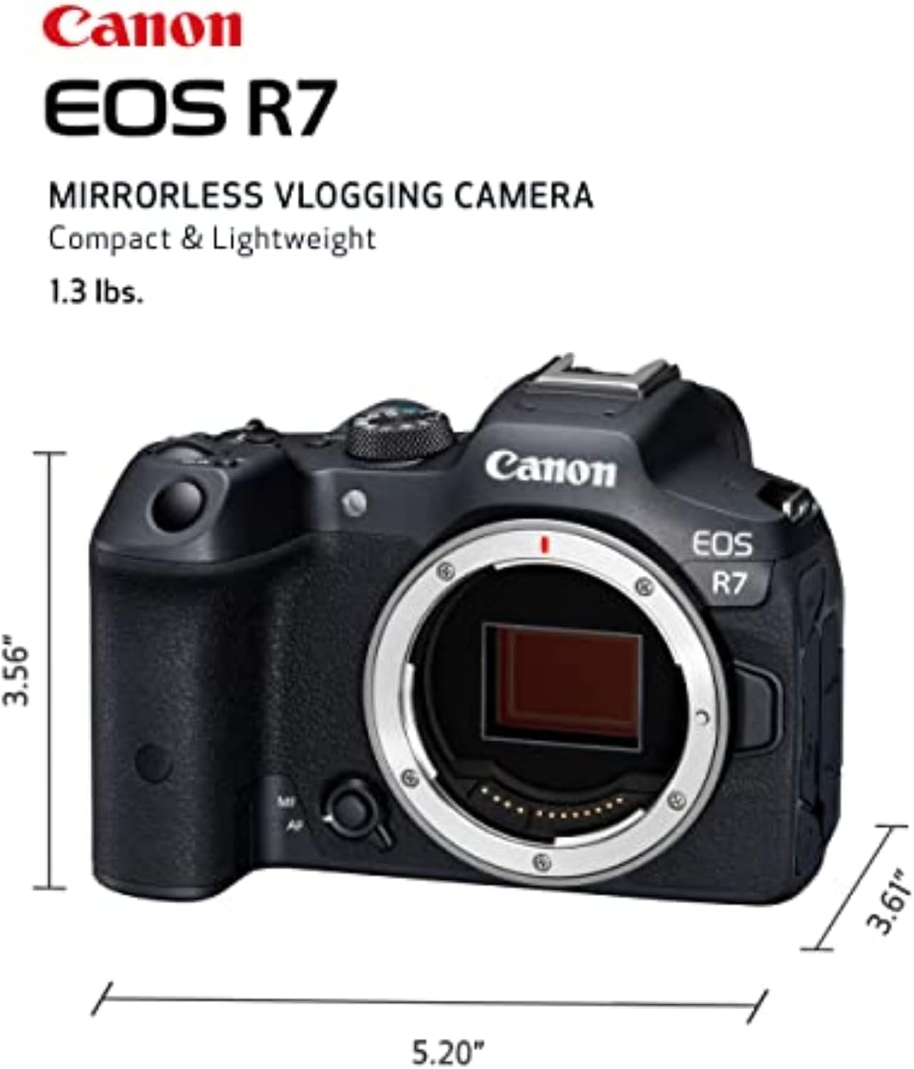 Canon EOS R7 Mirrorless Camera (Body Only), Hybrid Camera, 32.5 Megapixel (APS-C) CMOS Sensor, 4K Video, for Sports, Action, Content Creators, Vlogging Camera, Black